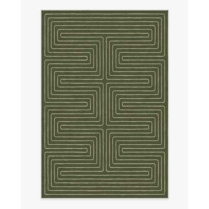 Labyrinth Fern Green Flatwoven Rug by Jonathan Adler - 200 x 290 cm - Rug + Cushioned Pad System