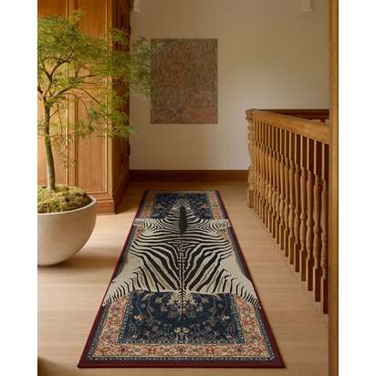 On Safari Sapphire Flatwoven Rug by Iris Apfel - 200 x 290 cm - Rug + Cushioned Pad System
