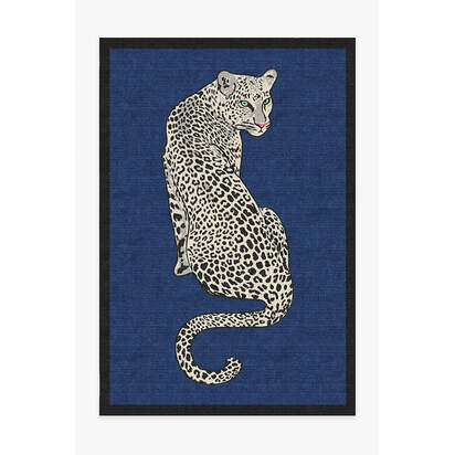 Snow Leopard Sapphire Flatwoven Rug by Jonathan Adler - 200 x 290 cm - Rug + Cushioned Pad System