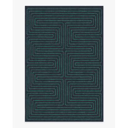 Labyrinth Navy & Teal Flatwoven Rug by Jonathan Adler - 200 x 290 cm - Rug + Cushioned Pad System