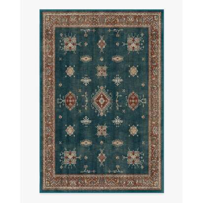 Verena Teal Blue Flatwoven Rug - 200 x 290 cm - Rug + Cushioned Pad System