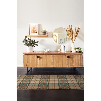 Dress Stewart Tartan Khaki Flatwoven Rug - 200 x 290 cm - Rug + Cushioned Pad System