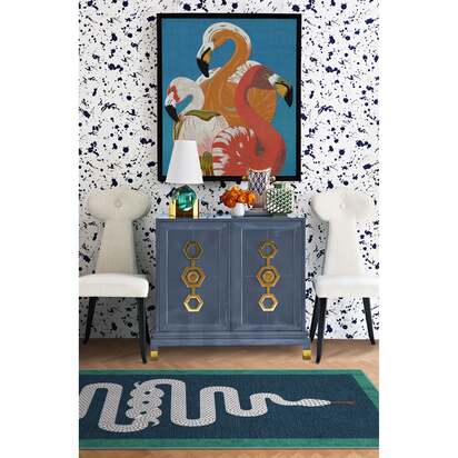 Venom Sapphire Flatwoven Rug by Jonathan Adler - 200 x 290 cm - Rug + Cushioned Pad System
