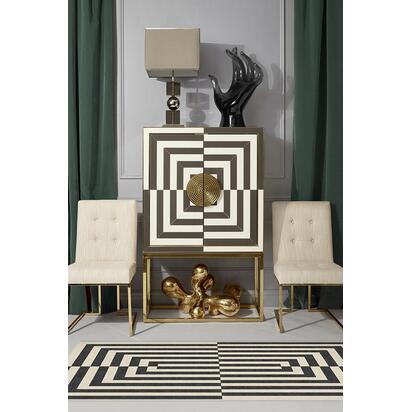 Op Art Charcoal Flatwoven Rug by Jonathan Adler - 200 x 290 cm - Rug + Cushioned Pad System