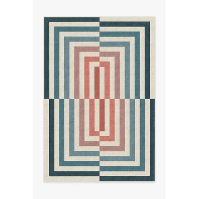 Op Art Teal Flatwoven Rug by Jonathan Adler - 200 x 290 cm - Rug + Cushioned Pad System