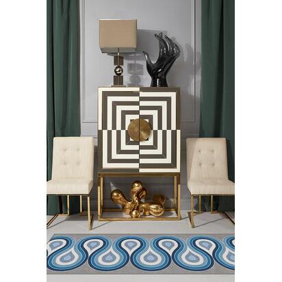 Milano Blue Steel Flatwoven Rug by Jonathan Adler - 200 x 290 cm - Rug + Cushioned Pad System