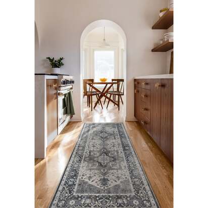 Kira Stone Blue Flatwoven Rug - 200 x 290 cm - Rug + Cushioned Pad System