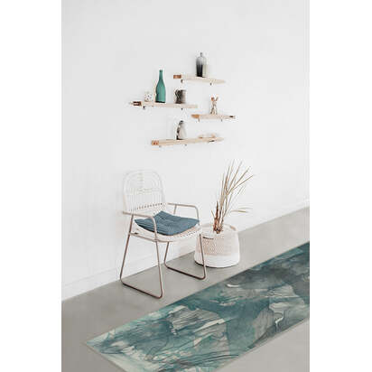 Aurora Teal Grey Flatwoven Rug - 200 x 290 cm - Rug + Cushioned Pad System