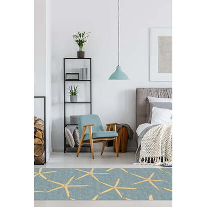 Starfish Pale Blue Flatwoven Rug - 200 x 290 cm - Rug + Cushioned Pad System