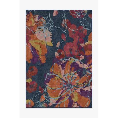 Watercolour Floral Navy Flatwoven Rug - 200 x 290 cm - Rug + Cushioned Pad System