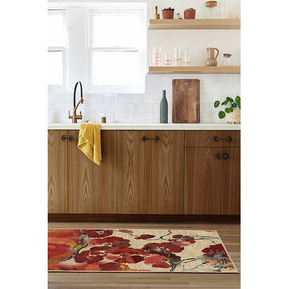 Watercolour Floral Coral Flatwoven Rug - 200 x 290 cm - Rug + Cushioned Pad System
