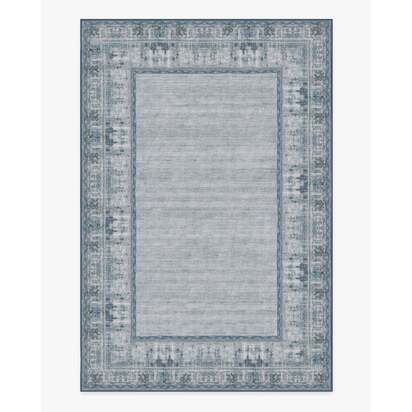 Vintage Daisy Bordered Blue Flatwoven Rug - 200 x 290 cm - Rug + Cushioned Pad System