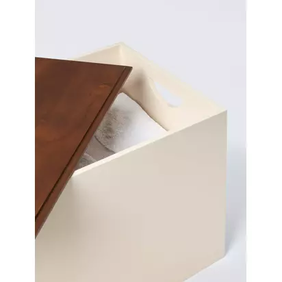 John Lewis Lacquered Storage Box, Extra Large Ecru | 30.00x32.00x50.00cm