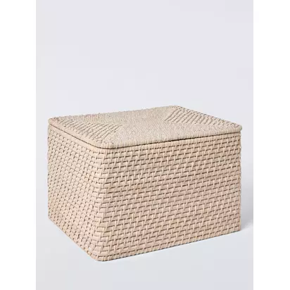 John Lewis Lidded Rattan Storage Basket, Off White Off White | H25 x W30 x D40cm