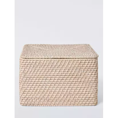 John Lewis Lidded Rattan Storage Basket, Off White Off White | H25 x W30 x D40cm
