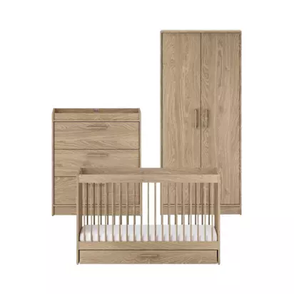 Silver Cross Geneva Cotbed, Dresser and Wardrobe, Oak Oak | H13.50 x W81 x D192.50cm