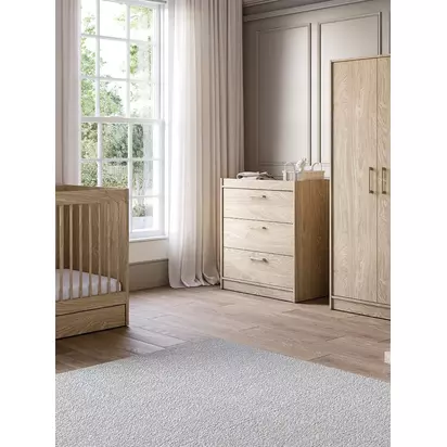 Silver Cross Geneva Cotbed, Dresser and Wardrobe, Oak Oak | H13.50 x W81 x D192.50cm