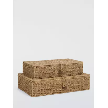 John Lewis Seagrass Lidded Nesting Under Bed Storage Baskets, Set of 2, Natural Natural