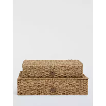 John Lewis Seagrass Lidded Nesting Under Bed Storage Baskets, Set of 2, Natural Natural