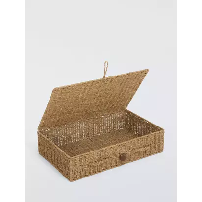 John Lewis Seagrass Lidded Nesting Under Bed Storage Baskets, Set of 2, Natural Natural