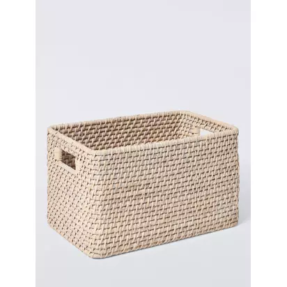 John Lewis Rattan Storage Basket, Off White Off White | H20 x W22 x D35cm