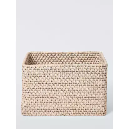 John Lewis Rattan Storage Basket, Off White Off White | H20 x W22 x D35cm