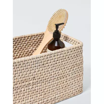 John Lewis Rattan Storage Basket, Off White Off White | H20 x W22 x D35cm