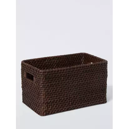 John Lewis Rattan Storage Basket, Cocoa Cocoa | H20 x W22 x D35cm