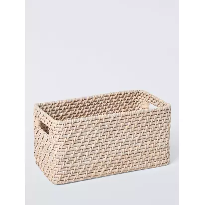 John Lewis Slim Rattan Storage Basket, Off White Off White | H15 x W15 x D30cm