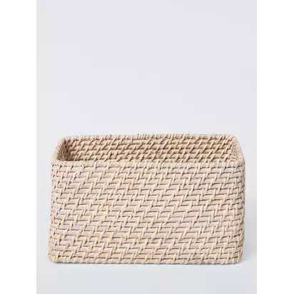 John Lewis Slim Rattan Storage Basket, Off White Off White | H15 x W15 x D30cm