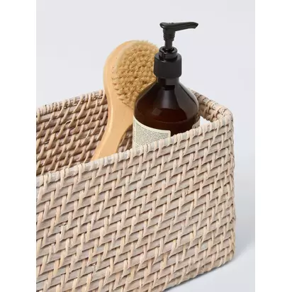 John Lewis Slim Rattan Storage Basket, Off White Off White | H15 x W15 x D30cm