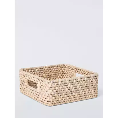 John Lewis Shallow Rattan Storage Basket, Off White Off White | H10 x W25 x D25cm