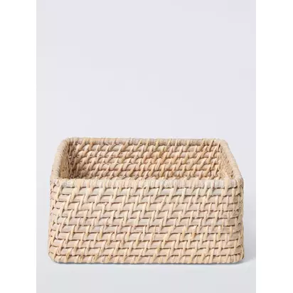 John Lewis Shallow Rattan Storage Basket, Off White Off White | H10 x W25 x D25cm