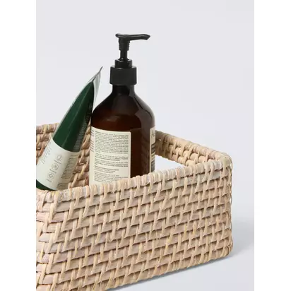 John Lewis Shallow Rattan Storage Basket, Off White Off White | H10 x W25 x D25cm