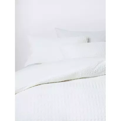 John Lewis Large Waffle Stripe Duvet Cover Set White | L220 x W225cm