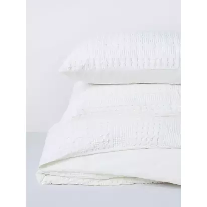John Lewis Large Waffle Stripe Duvet Cover Set White | L220 x W225cm