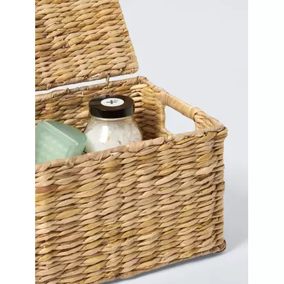 John Lewis Bulrush Nesting Lidded Storage Basket, Set of 3 Natural | 45x40x29cm, 36x32x23.5cm, 28x23x18cm