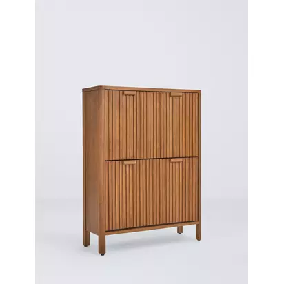 John Lewis Slatted Bamboo Shoe Cabinet, 2 Tier Dark Bamboo | 103.00x77.00x27.20cm
