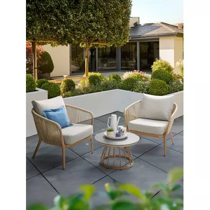 KETTLER Messina Companion 2-Seater Garden Side Table & Lounge Chairs Set Grey