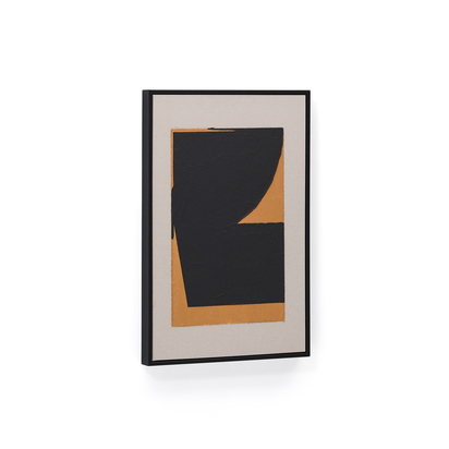 Zernu hand-painted orange and black linen abstract picture 42 x 65cm