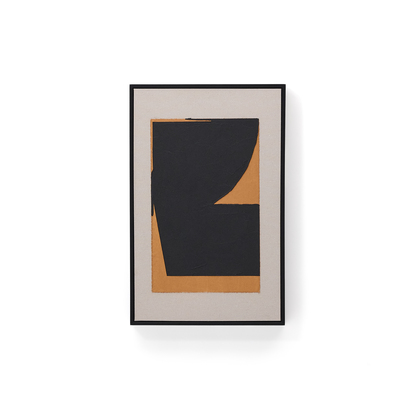 Zernu hand-painted orange and black linen abstract picture 42 x 65cm