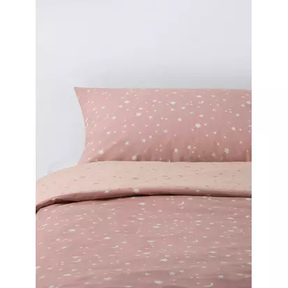John Lewis Kids' Starry Sky Reversible Duvet Cover and Pillowcase Set Pink | H0.01 x W135 x D200cm