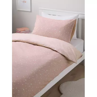 John Lewis Kids' Starry Sky Reversible Duvet Cover and Pillowcase Set Pink | H0.01 x W135 x D200cm
