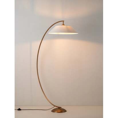 Circo - arc aged brass and natural linen floor lamp
