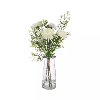 Floralsilk Artificial Daisy & Foliage in Glass Bottle Vase, White White | H35 x W18 x D18cm