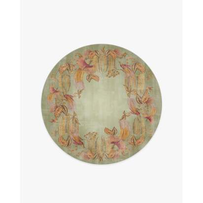 Bird of Paradise Silver Fern Flatwoven Rug by Sanderson - 185 Round cm - Rug + Cushioned Pad System