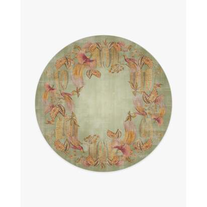 Bird of Paradise Silver Fern Flatwoven Rug by Sanderson - 245 Round cm - Rug + Cushioned Pad System