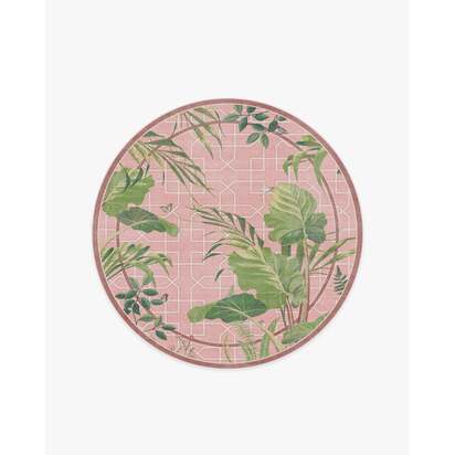 Palm House Rose Flatwoven Rug by Sanderson - 185 Round cm - Rug + Pad System