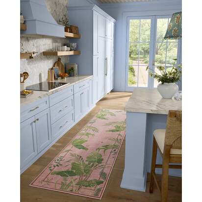 Palm House Rose Flatwoven Rug by Sanderson - 185 Round cm - Rug + Pad System