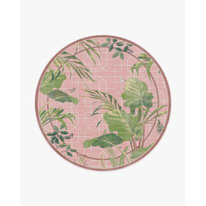 Palm House Rose Flatwoven Rug by Sanderson - 245 Round cm - Rug + Cushioned Pad System